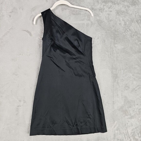 Theory Dresses & Skirts - Vintage Theory One Shoulder Mini Dress Womens Size 0 Black Satin Made In USA